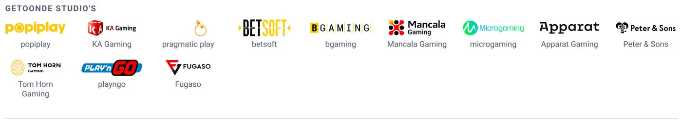 Getoonde studio's bij Crumbet: Pragmatic Play, Play'n GO, BGaming, Fugaso en meer